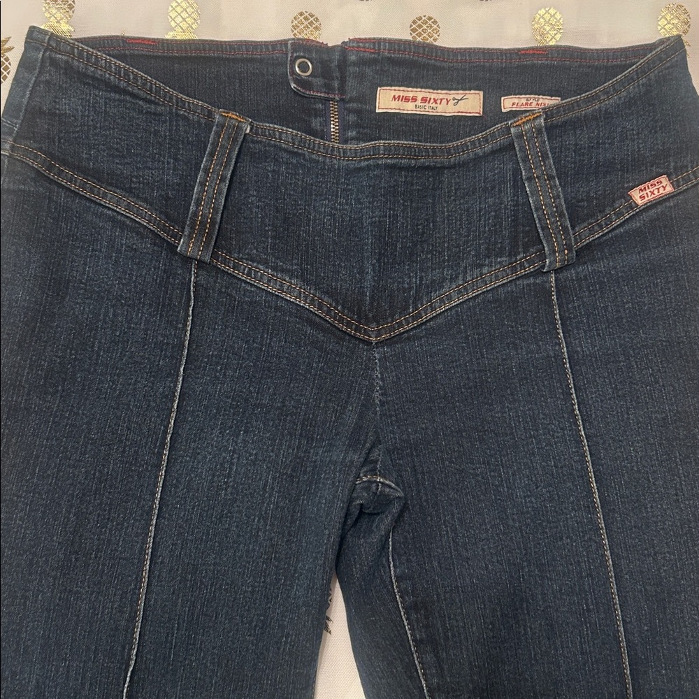 Vintage MISS SIXTY *Flare Nixie* Low Rise Jeans Size 33 Long Inseam 35” Tall - Picture 5 of 10